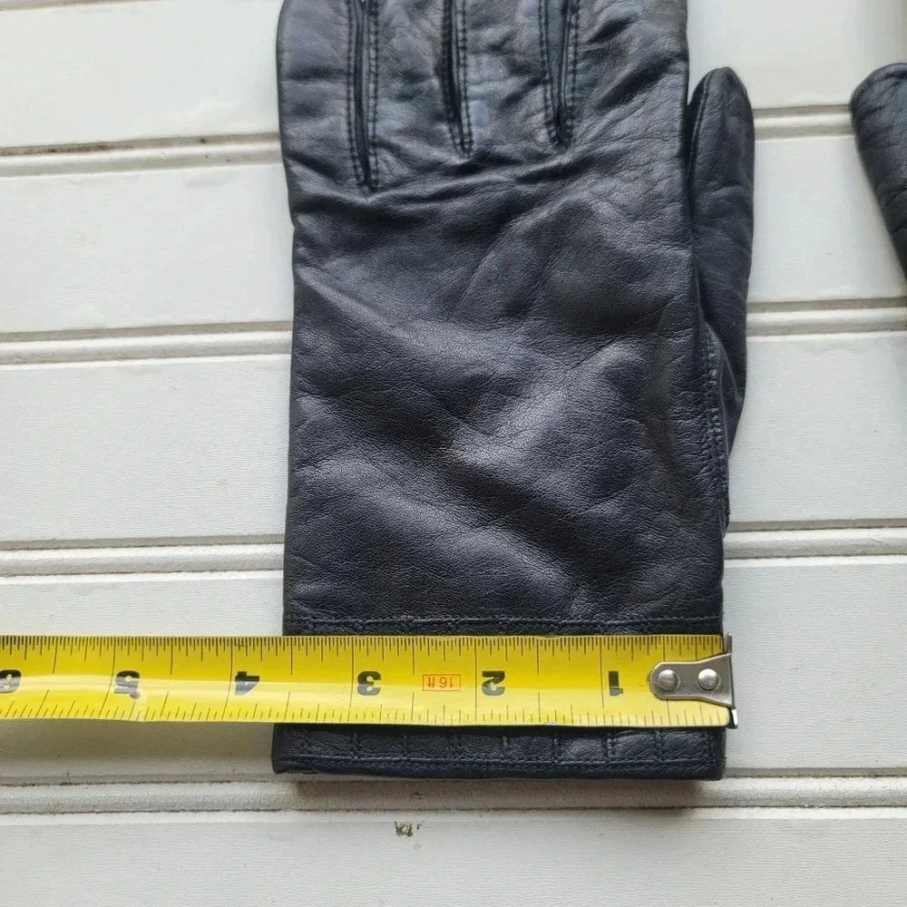Vintage Fownes Women's Medium Length Genuine Black Leather Gloves Size 7.5H2